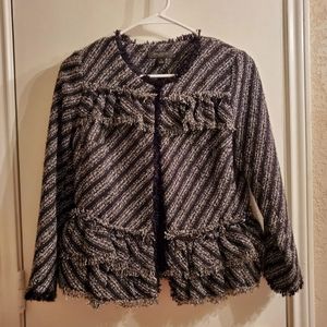 Ann Taylor Black Ruffle Tweed Jacket 2P